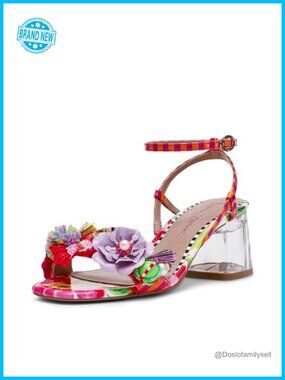 Lace Up Block Heel Sandal Floral Open Toe Ankle Strap Buckle